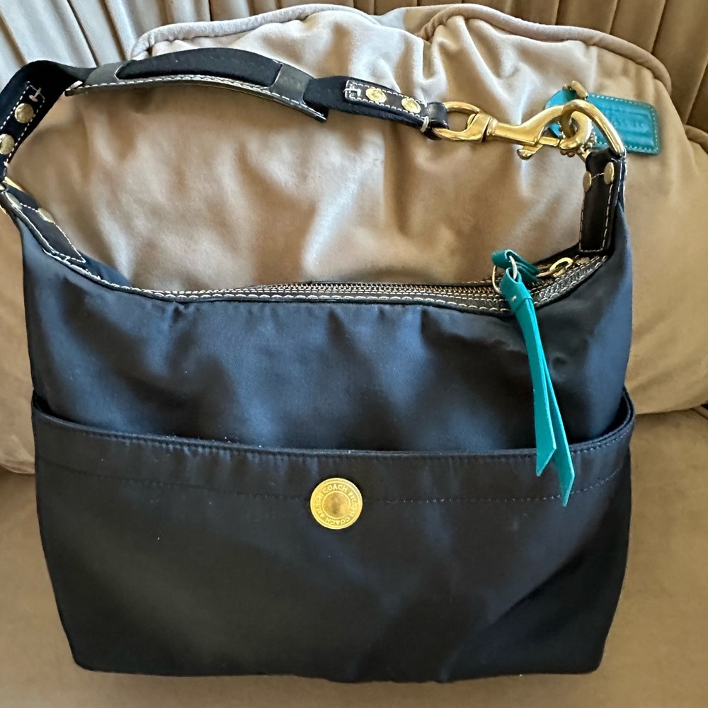 COACH Y2K Black Nylon & Leather Hampton Hobo Bag Handbag Purse Gold